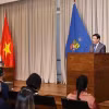 Chủ tịch nước Lương Cường phát biểu chính sách tại Đại học Chile. (Ảnh: Lâm Khánh/TTXVN)