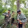 Tổ cộng đồng tuần tra bảo vệ rừng phối hợp với lực lượng kiểm lâm kiểm tra, tháo gỡ bẫy động vật tại Vườn Quốc gia Chư Yang Sin. (Ảnh: TTXVN phát)