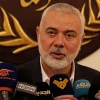 Lãnh đạo Phong trào Hồi giáo Hamas Ismail Haniyeh trong cuộc họp báo tại Beirut của Liban. (Ảnh: AFP/TTXVN)