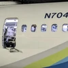  Phần cửa thoát hiểm ở thân máy bay Boeing 737 Max 9 bị bung trong sự cố ngày 5/1. (Ảnh: Reuters)