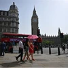 Người dân che ô tránh nắng tại London, Anh. (Ảnh: AFP/TTXVN) 