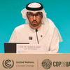 Chủ tịch COP28 Sultan Al Jaber phát biểu tại cuộc họp báo ở Dubai, UAE. (Ảnh: AFP/TTXVN)