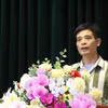 Anh T.X.T., đại diện 16 trường hợp được đặc xá, phát biểu. (Ảnh: Mạnh Minh/TTXVN)