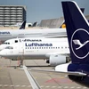Các máy bay của Hãng hàng không Lufthansa đậu tại sân bay ở Frankfurt am Main, Đức. (Ảnh: AFP/TTXVN)