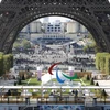 Biểu tượng Paralympic tại sân vận động dưới chân Tháp Eiffel ở Paris, Pháp ngày 27/8/2024. (Ảnh: Kyodo/TTXVN)
