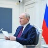 Tổng thống Nga Vladimir Putin tham dự Hội nghị thượng đỉnh Tổ chức Hợp tác Thượng Hải (SCO) dưới hình thức trực tuyến ngày 4/7/2023. (Ảnh: AFP/TTXVN)
