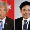 Thủ tướng Singapore Lý Hiển Long (trái) và Phó Thủ tướng Lawrence Wong. (Ảnh: AFP/TTXVN)