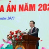 Chủ tịch nước Võ Văn Thưởng phát biểu chỉ đạo tại Hội nghị triển khai nhiệm vụ năm 2024 của Tòa án Nhân dân Tối cao. (Ảnh: Thống Nhất/TTXVN)
