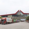 Các phương tiện xuất nhập khẩu hàng hóa chờ thông quan tại cửa khẩu quốc tế Hữu Nghị (Lạng Sơn). (Ảnh: Quang Duy/TTXVN)