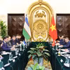 Bộ trưởng Bộ Ngoại giao Bùi Thanh Sơn hội đàm với Bộ trưởng Ngoại giao Uzbekistan Bakhtiyor Saidov. (Ảnh: Minh Đức/TTXVN)
