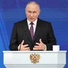 Tổng thống Nga Vladimir Putin phát biểu tại Moskva ngày 29/2/2024. (Ảnh: AFP/TTXVN)