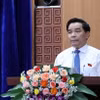 Ông Lê Văn Dũng phát biểu nhận chức chủ tịch Ủy ban Nhân dân tỉnh Quảng Nam nhiệm kỳ 2021-2026. (Ảnh Trần Tĩnh/TTXVN)