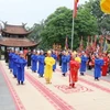 Đội tế xã Chu Hóa (thành phố Việt Trì) thực hiện lễ tế Đức Quốc Tổ Lạc Long Quân theo lễ nghi truyền thống. (Ảnh: Tạ Toàn/TTXVN)