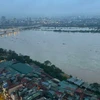 Cầu Chương Dương và Long Biên nhìn từ trên cao khi lũ sông Hồng vượt báo động 2