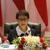 Ngoại trưởng Indonesia Retno Marsudi phát biểu tại họp báo về nỗ lực của Chủ tịch ASEAN Indonesia 2023 nhằm giải quyết vấn đề Myanmar. (Ảnh: Hữu Chiến/TTXVN)