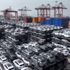 Xe ôtô chạy bằng năng lượng mới chờ xuất khẩu tại khu cảng ở thành phố Thái Thương thuộc Tô Châu, tỉnh Giang Tô, Trung Quốc. (Ảnh: THX/TTXVN)