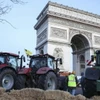 Nông dân chặn giao thông trên đại lộ Champs-Elysees bằng máy kéo và các cuộn cỏ khô. (Ảnh: AFP)