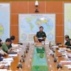 Thượng tướng Hoàng Xuân Chiến, Thứ trưởng Bộ Quốc phòng, Tổ trưởng Tổ Công tác liên ngành, Trưởng Ban Chỉ đạo Bộ Quốc phòng về tham gia hoạt động gìn giữ hòa bình Liên hợp quốc chủ trì phiên họp. (Ảnh: Trọng Đức/TTXVN)