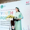 Thùy Tiên phát biểu tại diễn đàn. (Ảnh: CTV/Vienam+)