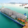 Lô hàng 1.200 tấn Module được Doosan Vina xuất khẩu sang Singapore. (Ảnh: TTXVN phát)