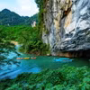 Cảnh vật bên ngoài cửa động Phong Nha đẹp như một bức tranh. (Ảnh: TTXVN phát)