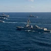 Tàu chiến tham gia một cuộc tập trận chung Mỹ-Nhật Bản-Hàn Quốc hồi đầu năm nay. (Ảnh: Yonhap/TTXVN)