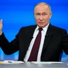 Tổng thống Nga Vladimir Putin phát biểu tại cuộc họp báo cuối năm ở Moskva ngày 14/12/2023. (Ảnh: AFP/TTXVN)