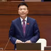 Bộ trưởng Bộ Tư pháp Lê Thành Long phát biểu giải trình, làm rõ một số vấn đề đại biểu Quốc hội nêu. (Ảnh: Doãn Tấn/TTXVN)