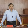 Bí thư Tỉnh ủy Bến Tre Lê Đức Thọ phát biểu tại buổi làm việc. (Ảnh: Huỳnh Phúc Hậu/TTXVN)