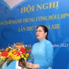 Ủy viên Trung ương Đảng, Chủ tịch Hội Liên hiệp Phụ nữ Việt Nam Hà Thị Nga phát biểu khai mạc hội nghị. (Ảnh: Phương Hoa/TTXVN)