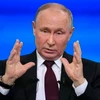 Tổng thống Nga Vladimir Putin tại cuộc họp báo cuối năm ở Moskva ngày 14/12/2023. (Ảnh: AFP/TTXVN)