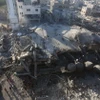 Cảnh đổ nát sau cuộc không kích của Israel ở thành phố Rafah, Dải Gaza ngày 22/2/2024. (Ảnh: THX/TTXVN)