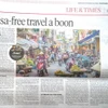 Trang báo New Straits Times đăng bài viết. (Ảnh: Hằng Linh/TTXVN)