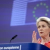 Chủ tịch Ủy ban châu Âu Ursula von der Leyen phát biểu tại cuộc họp báo ở Brussels, Bỉ, ngày 15/5/2023. (Ảnh: AFP/TTXVN)