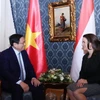 Thủ tướng Phạm Minh Chính hội kiến Tổng thống Hungary Katalin Novák. (Ảnh: Dương Giang/TTXVN)
