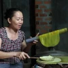 Chị Trần Thị Hiền có hơn 20 năm làm bánh tráng bằng thủ công. (Ảnh: Tuấn Anh/TTXVN)