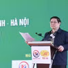 Thủ tướng Phạm Minh Chính phát biểu tại Lễ khởi công đường liên kết vùng Hòa Bình-Hà Nội và cao tốc Sơn La đoạn Hòa Bình Mộc Châu.(Ảnh: Dương Giang/TTXVN)