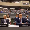Phó Chủ nhiệm Ủy ban Đối ngoại của Quốc hội Nguyễn Mạnh Tiến cùng Đại sứ Mai Phan Dũng, Trưởng Phái đoàn Việt Nam tại Geneva và các đại biểu của đoàn Việt Nam tham dự Đại hội đồng IPU 149. (Ảnh: Anh Hiển/TTXVN)