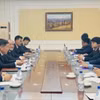 Thứ trưởng Thường trực Nguyễn Minh Vũ và Thứ trưởng Ngoại giao Triều Tiên Pak Sang Gil đồng chủ trì Trao đổi chính sách cấp Thứ trưởng Ngoại giao Việt Nam-Triều Tiên lần thứ 5. (Ảnh: TTXVN phát)