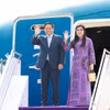 Thủ tướng Phạm Minh Chính và Phu nhân đến Sân bay quốc tế King Khalid, thủ đô Riyadh, Vương quốc Saudi Arabia. (Ảnh: Dương Giang/TTXVN)