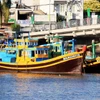 Tàu của ngư dân Bình Thuận neo đậu trên sông Cà Ty. (Ảnh: Hồng Đạt/TTXVN)