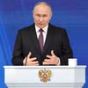Ông Putin trình bày Thông điệp Liên bang trước Quốc hội, ngày 29/2/2024. (Ảnh: AFP/TTXVN)