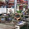 Công nhân làm việc tại Công ty Cơ khí Động lực Toàn Cầu - doanh nghiệp có vốn FDI tại Khu Công nghiệp Giang Điền, huyện Trảng Bom (Đồng Nai). (Ảnh: Hồng Đạt/TTXVN)