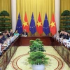 Chủ tịch nước Tô Lâm tiếp Đại sứ, Đại biện các nước Liên minh châu Âu. (Ảnh: Nhan Sáng/TTXVN)