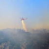 Trực thăng cứu hỏa tham gia dập đám cháy rừng gần Athens (Hy Lạp) ngày 29/6/2024. (Ảnh: Reuters/TTXVN)
