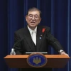 Thủ tướng Nhật Bản Ishiba Shigeru phát biểu tại cuộc họp báo ở Tokyo. (Ảnh: Kyodo/TTXVN)
