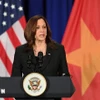 Phó Tổng thống Mỹ Kamala Harris phát biểu tại buổi họp báo trong chuyến thăm Việt Nam năm 2021. (Nguồn: TTXVN)