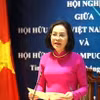 Phó Chủ tịch Quốc hội Việt Nam, Chủ tịch Hội Hữu nghị Việt Nam-Campuchia Nguyễn Thị Thanh phát biểu tại Hội nghị. (Ảnh: Hoàng Minh/TTXVN)