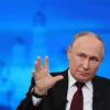 Tổng thống Nga Vladimir Putin phát biểu tại cuộc họp báo cuối năm ở Moskva. (Ảnh: AFP/TTXVN)