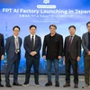 Các lãnh đạo FPT và đối tác trong Lễ ra mắt nhà máy AI của FPT tại Nhật Bản. (Ảnh: FPT)